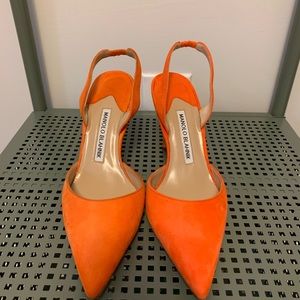 NIB Manolo Blahnik orange sling back pumps | 3.5” heel | 36.5